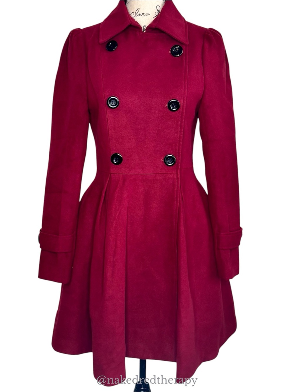 ForeMode Women Swing Double Breasted Fitted Wool Pea Coat Wine Red | Women Small
